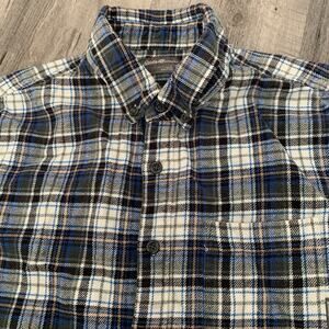 Eddie Bauer Flannel Shirt Mens Size Large Regular Fit Blue Gray Plaid Button Up